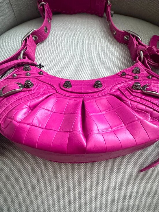 🔥 Balenciaga Le Cagole XS Croc Embossed Shoulder Bag – Hot Pink – BNWT 🔥 - Picture 4 of 16